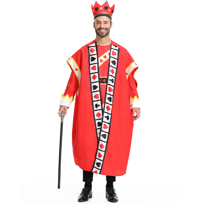 男士红色扑克国王角色扮演服装