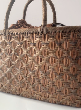 现货出口日本野山葡萄藤黑核桃皮双编包手提女包包品质保证包邮