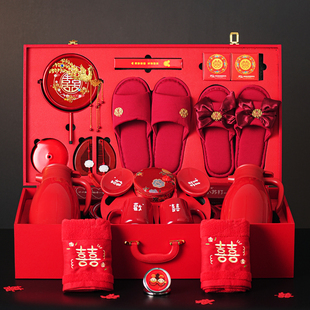 结婚女方陪嫁一整套全套嫁妆用品大全红色脸盆一对订备婚洗漱物品