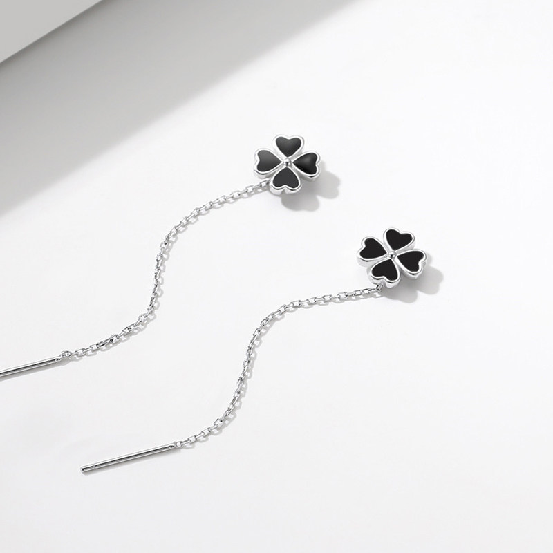 S925纯银四叶草耳线女中长款养耳洞耳环显脸瘦时尚百搭耳坠流苏,饰品/流行首饰/时尚饰品新,银饰耳饰,淘宝优惠券,粉丝福利购,淘宝优惠卷