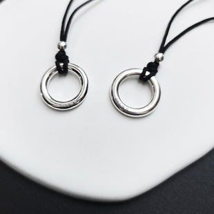 S999足银平安扣项链男情侣锁骨链实心吊坠闺蜜银饰女小众生日礼物