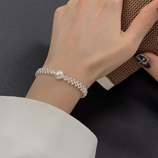 925纯银珍珠手链女轻奢手镯百搭小众设计感闺蜜手饰品生日礼物