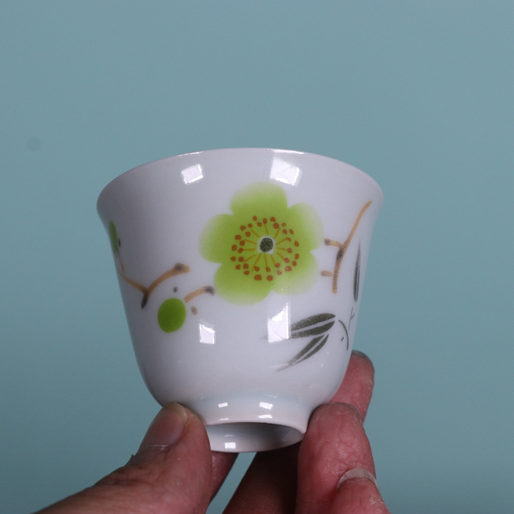 景德镇红旗瓷厂釉下彩仿古泥绿梅茶杯古玩瓷器老货陶瓷器收藏品