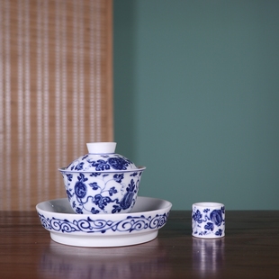 青花瓜瓞绵绵纹茶杯盖碗壶承盖置茶具景德镇古玩古董陶瓷器收藏
