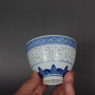 青花玲珑手绘米通杯主人杯茶杯茶具景德镇古玩董陶瓷器复釉下品茗