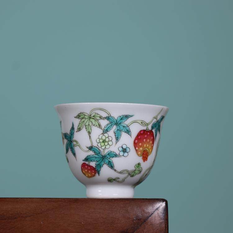 粉彩手绘瓜藤癞瓜茶杯品茗杯景德镇古玩古董陶瓷器仿古老货收藏品