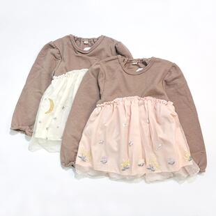 日单 配色好看 刺绣网纱仙美呀 女童春秋冬加绒抓绒裙式上衣卫衣