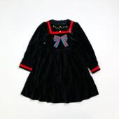 韩国单 女童春秋黑色丝绒连衣裙公主裙子 配色美美哒 版 型tai赞