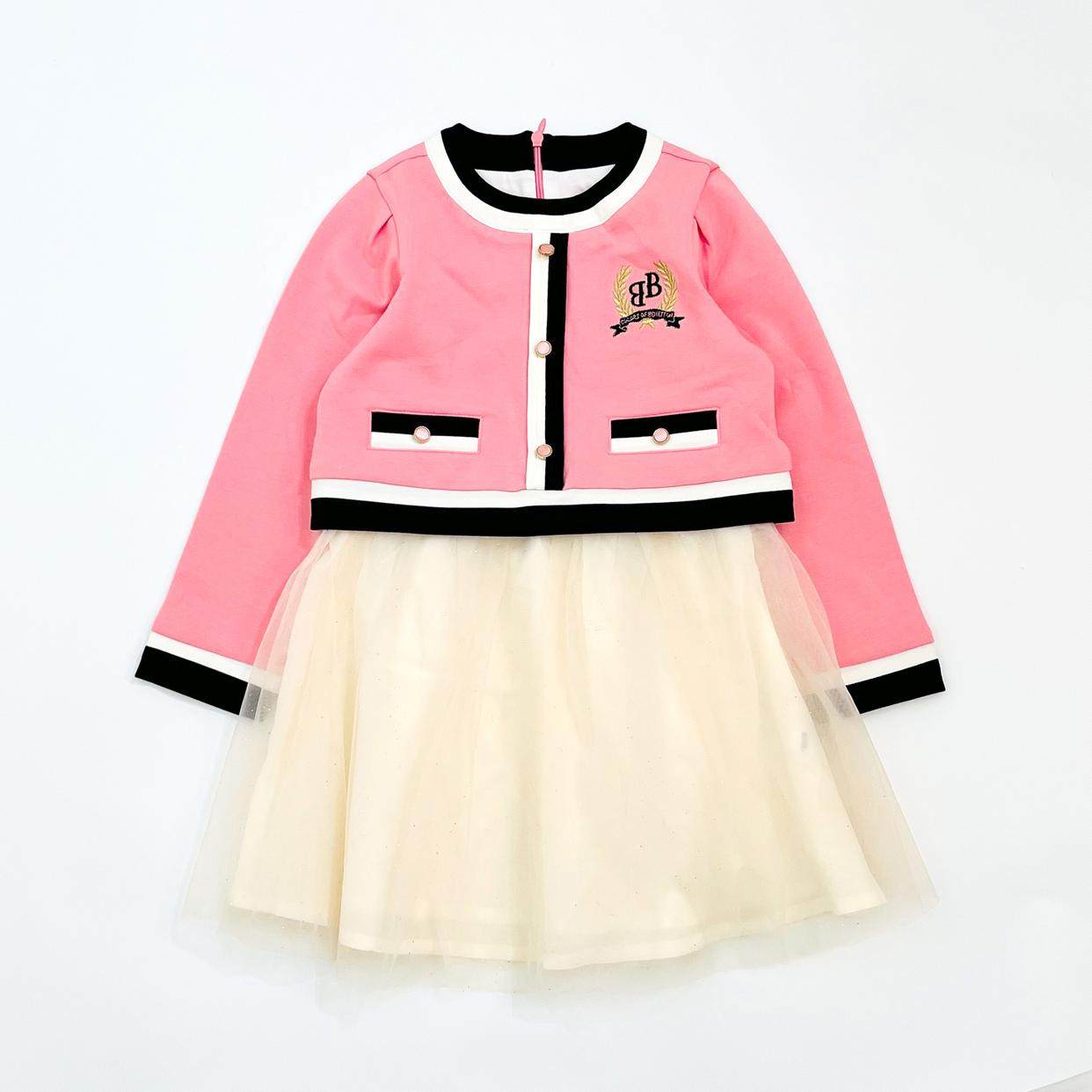 韩国单 贵牌 福利~ 板板正正 女童春秋长袖网纱拼接小香风连衣裙,童装/婴儿装/亲子装,连衣裙,淘宝优惠券,粉丝福利购,淘宝优惠卷