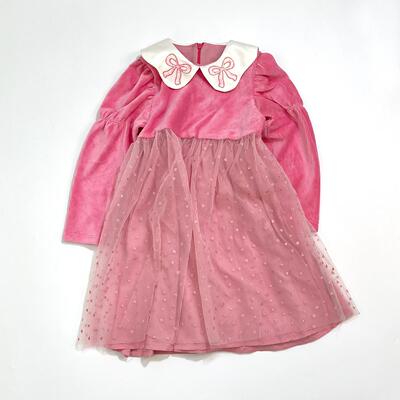 韩单女童春秋粉色连衣裙网纱公主