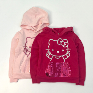 日单 原单K猫 蝴蝶结可爱 女童宝宝春秋冬季拉绒加绒连帽卫衣外套