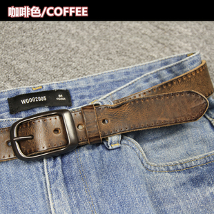 腰带 头层牛皮皮带真皮休闲牛仔裤 2025新款 复古做旧黑扣青年轻男士