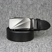 腰带头层牛皮皮带男真皮皮带男士 银色自动扣西装 裤 商务休闲纯牛皮