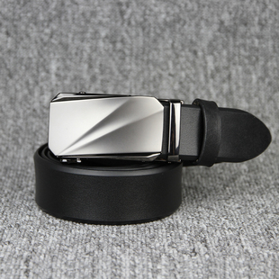 商务休闲纯牛皮 腰带头层牛皮皮带男真皮皮带男士 银色自动扣西装 裤