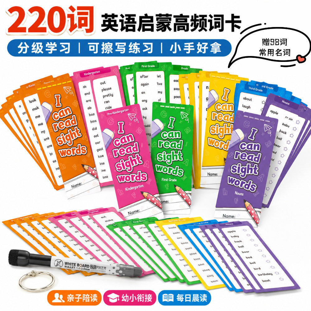 幼儿园小学英文高频词Sight Words卡通闪卡英语学习打卡单词早教