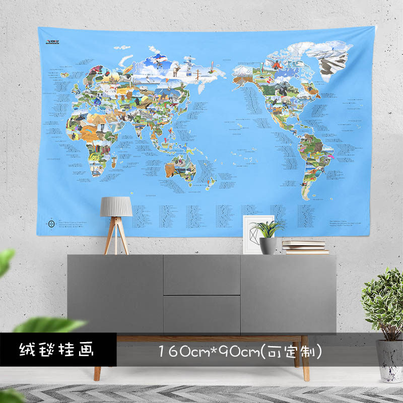 世界滑翔伞地图滑翔伞装饰绒毯挂布挂画进口滑翔伞周边产品装饰画
