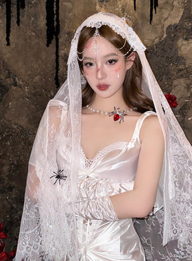 原创【古堡新娘】万圣节cos鬼装扮白色十字架珍珠网纱头纱发饰品