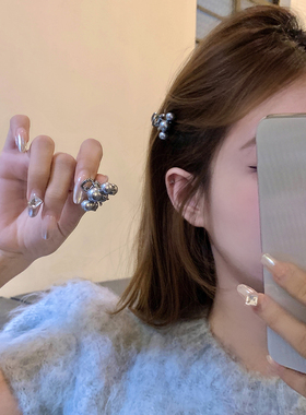 【蜜桃茶】赫本女高 灰色珍珠小号抓夹公主头刘海夹前额侧边发夹