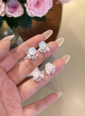 海盐冰苏打渐变珍珠小花耳钉
