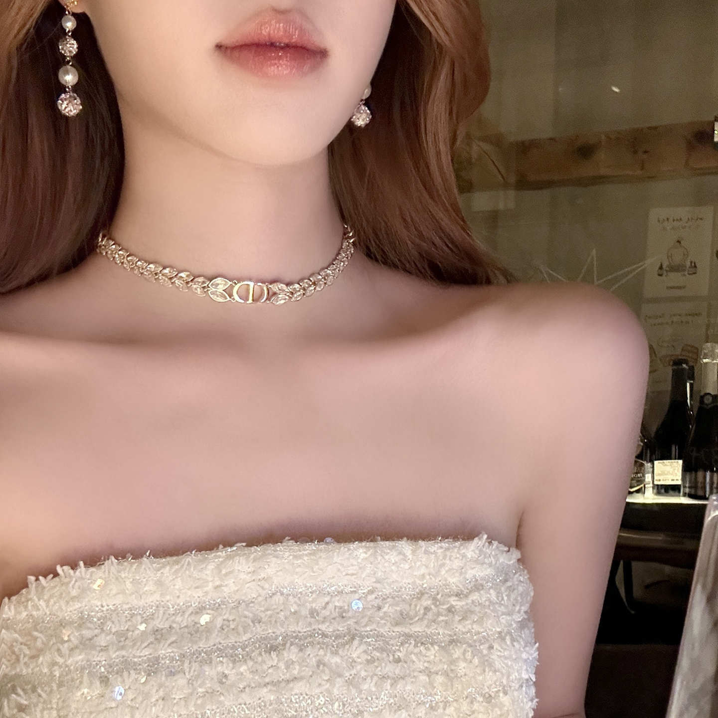 奥莉千金闪钻麦穗CD字母choker