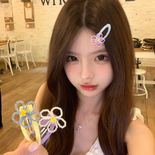 彩色画板春日韩系甜妹花花发夹