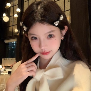 【蜜桃茶】甜贵千金 韩系蝴蝶结水钻发夹秋冬绝美侧边小夹子头饰