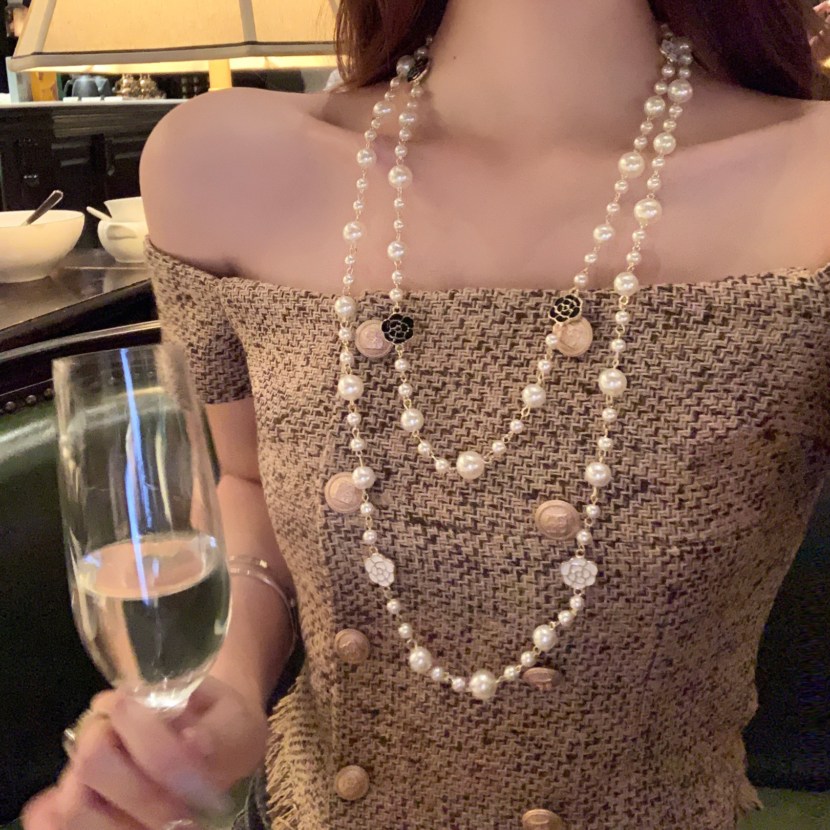 静奢千金重工玫瑰花珍珠长项链