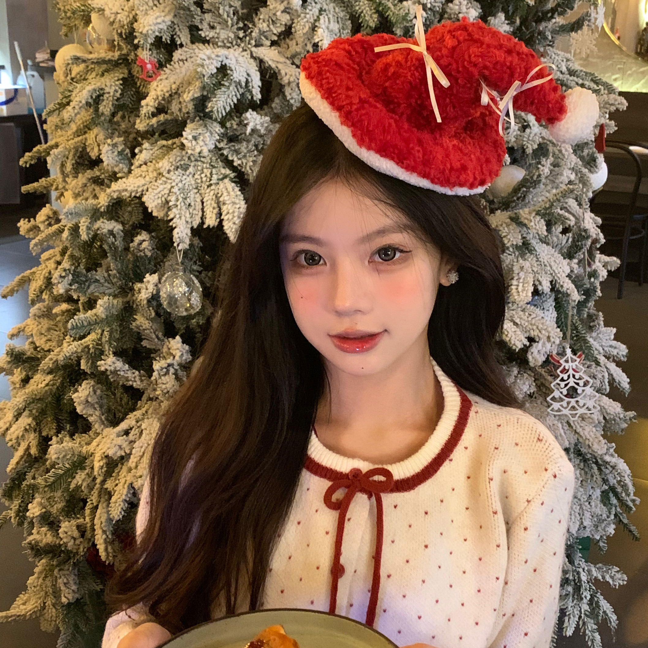peachtea毛绒圣诞帽发夹