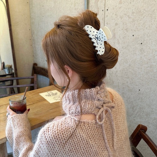 清水系恋人韩系波点蝴蝶结抓夹