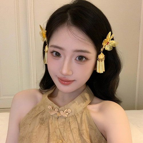 鎏金熠彩新中式金色蝴蝶流苏发夹