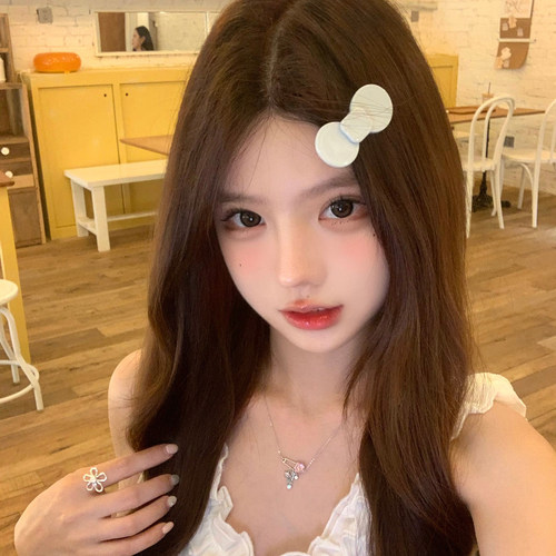 韩系甜妹奶白色蝴蝶结发夹边夹