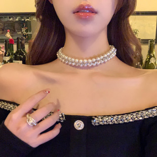 【蜜桃茶】珍妮小姐 多层闪锆珍珠项链高级感choker颈链礼服配饰