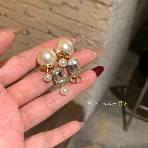 【蜜桃茶】黛西小姐 韦雪同款后挂式方钻珍珠耳环千金名媛风耳饰