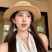 蜜桃茶 原生冷茶 法式 花朵长款 耳环女夏海边高级感度假风耳饰