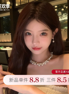 朦胧月光~千金风闪钻珍珠项链