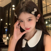 碎落星河 蜜桃茶 闪钻蝴蝶结发夹千金风高级感刘海小夹子头饰