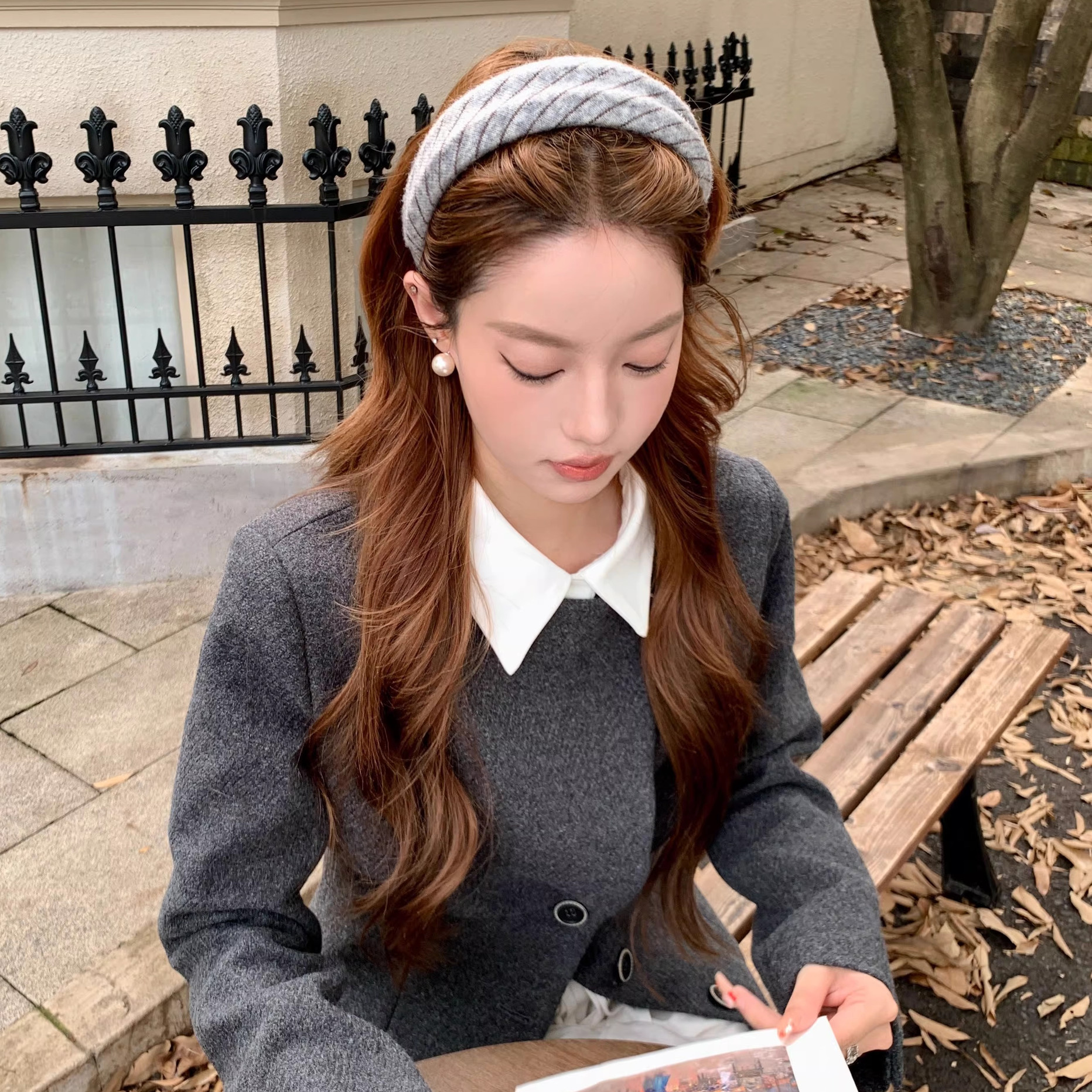 暖秋叙事秋季小香绒面条纹发箍