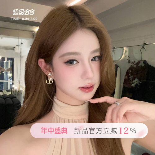 精致date~方钻CD后挂式珍珠耳环
