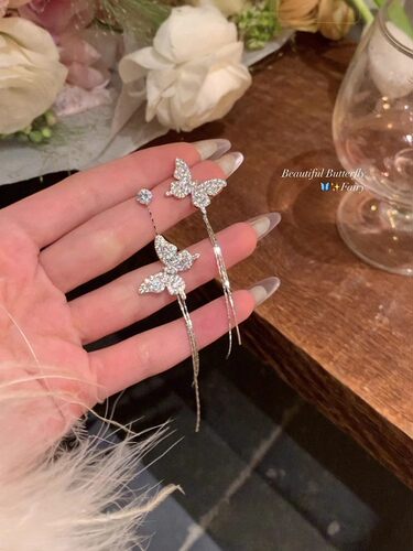 peachtea不规则蝴蝶流苏耳环