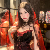 万圣红色蝴蝶头纱cos鬼新娘装 教堂魅影 扮节日拍照发饰 蜜桃茶