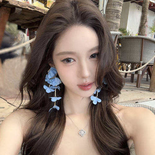 明媚欧尼度假风花朵流苏耳环