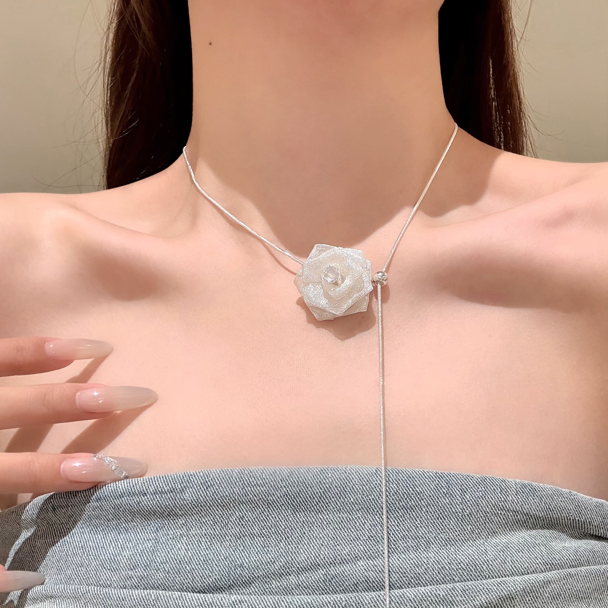 梦露爱丽丝 超仙配裙子白色玫瑰花choker流苏长项链颈链脖子配饰,饰品/流行首饰/时尚饰品新,项链,淘宝优惠券,粉丝福利购,淘宝优惠卷