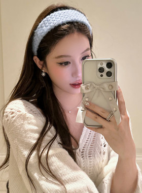 【蜜桃茶】韩系茸茸 白色毛线宽边发箍秋冬高颅顶显脸小压发头箍
