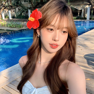 彩色花朵发夹侧边夹氛围感发卡拍照头花发饰 度假bi入 蜜桃茶