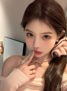 【蜜桃茶】轻甜芝士 粉色水貂绒花边针织发圈女秋冬温柔气质头绳