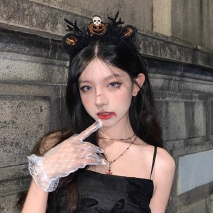 万圣节鹿角发箍氛围感头饰搞怪cos装 漂亮鬼出没 扮配饰 蜜桃茶