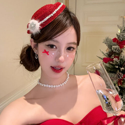 氛围甜心新年雪花毛球礼帽发夹
