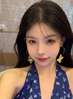 【蜜桃茶】出圈美貌 金色金属花朵耳圈耳环夸张富贵名媛耳饰女夏