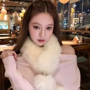 柔柔暖冬 真狐狸毛雪球磁吸围脖高级感冬季时髦保暖皮草毛领围巾