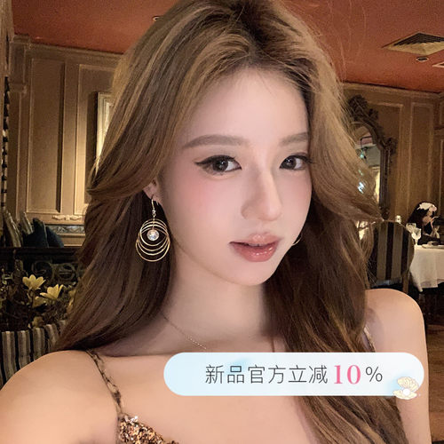 【蜜桃茶】宴会主角 金色多层圆圌闪钻耳环女轻奢设计感小众耳饰